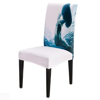 

6/8piece Polar Bear Bucket Sea Animal Print Chair Cover Dining Elastic Chair Covers Spandex Stretch Elastic Anti-dirty Removable