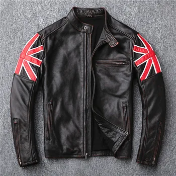 

New blockbuster locomotive clothing do old head layer cowhide leather fur collar jacket male tide restoring ancient ways