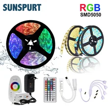 Tira de luz flexível 5m-20m smd2835 5050, dc12v, rgb/rgbw/rgbww, cor rgb conjunto de tira de led + controle remoto + adaptador de alimentação