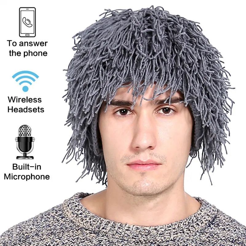 Уникальный стильный дизайн Bluetooth шапка с наушниками парик борода вязать бини зимняя теплая Рождество год подарок музыка шляпа - Цвет: Серый