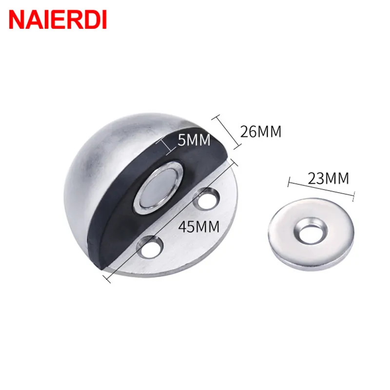NAIERDI Stainless Steel Rubber Magnetic Door Stopper Non Punching Sticker Hidden Door Holders Floor Mounted Nail-free Stops