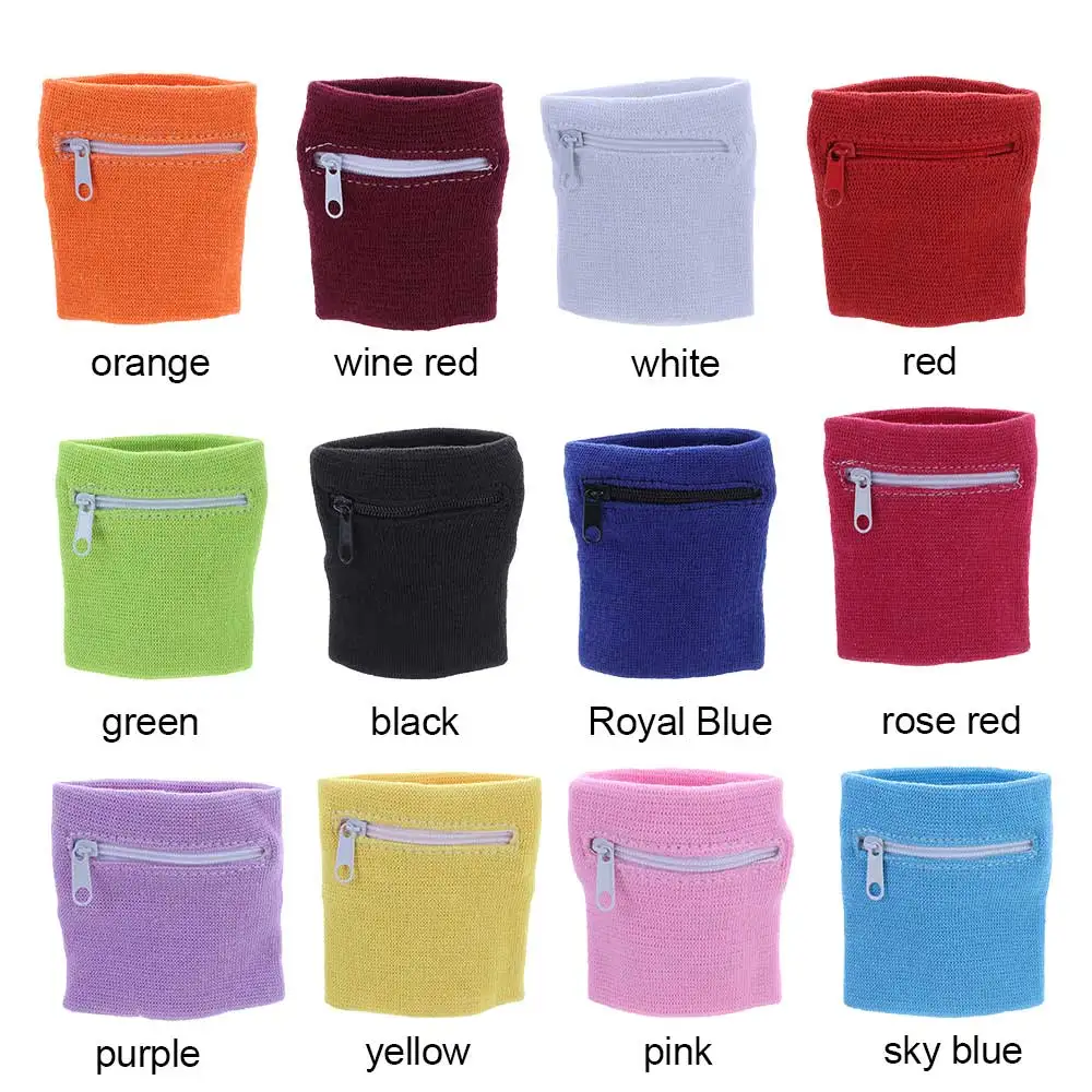 Sports Wristband With Zipper Pocket Multi-colored Purse Bag Wrist Protection Band Outdoor Sport Running Cycling Gym Key Pocket