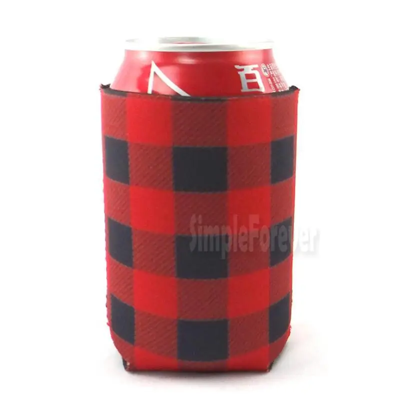 Red Buffalo Check Cooler Bag Blanks Neoprene Black Red Plaid Can Covers Wedding Gift Tin Wraps