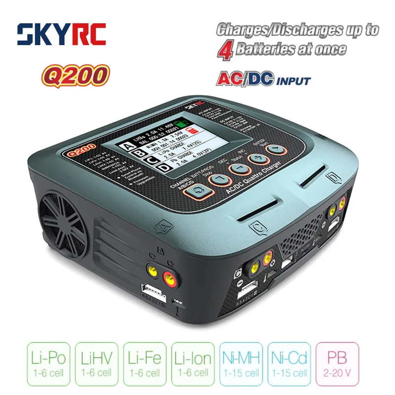 SkyRC Q200 QUATTRO AC/DC 2X100W 2X50W Lipo зарядное устройство | Игрушки и хобби