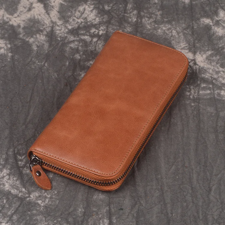 

Cross Border for Women's Vintage Oil Wax Leather Handbag Men Card Bit More Long Zipper Wallet Fashion Wallet