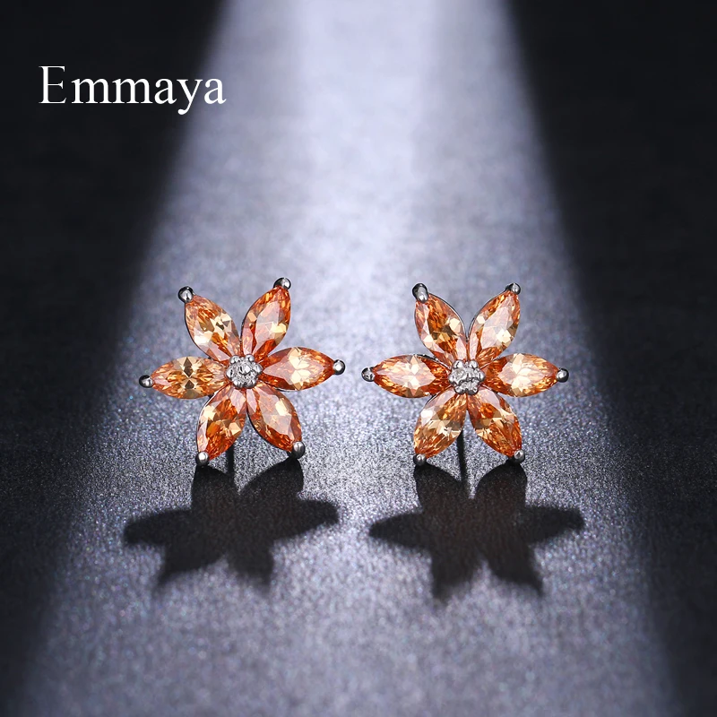 Emmaya, новая мода для женщин, шесть лепестков цвета шампанского, в форме цветов, циркон, изысканные серьги-гвоздики, очаровательные подарки для влюбленных