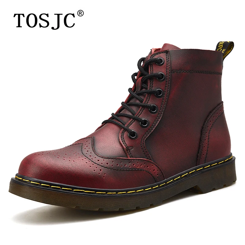 

TOSJC Winter Mens Cowboy Boots Lace-up Military Boots High Quality Man Brogue Boots Handmade Safty Work Boots Plush Riding Boots