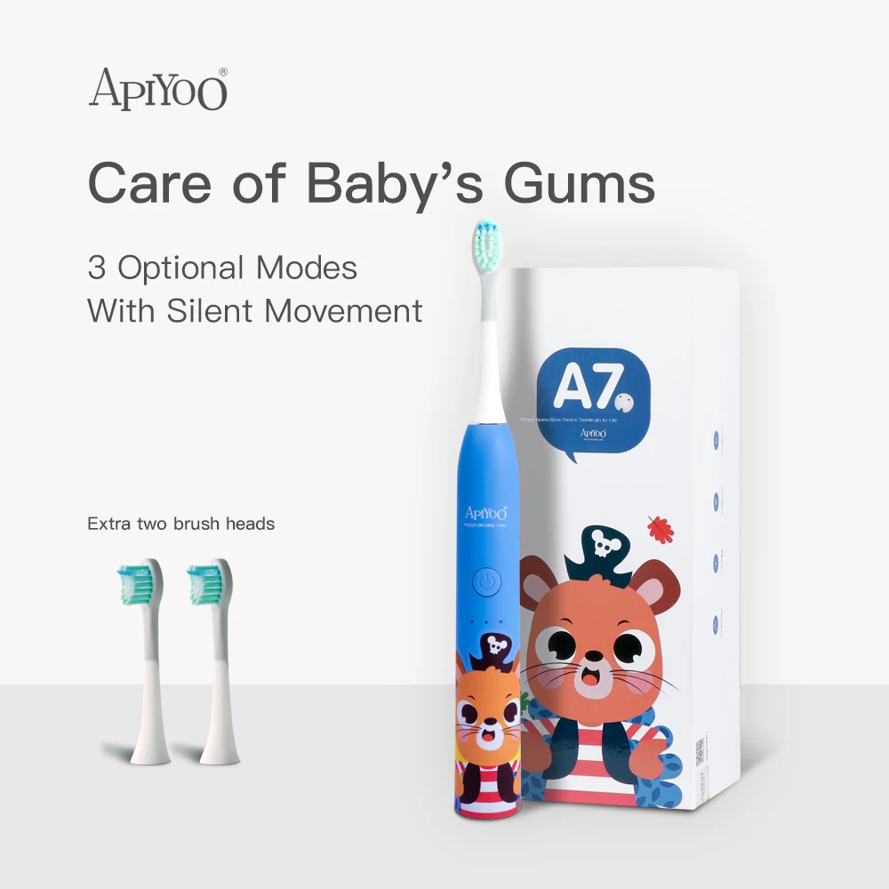 

Apiyoo Sonic Electric Toothbrush for Kids , Cartoon Design, 3 Modes with Timer Waterproof Adjustable Vibration Intensity