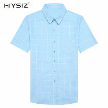 

HIYSIZ Men Shirt Spring Summer Short Sleeve Casual Shirts Cotton Fashion Plaid Camisa Masculina With Pocket Mens Dress H6008S