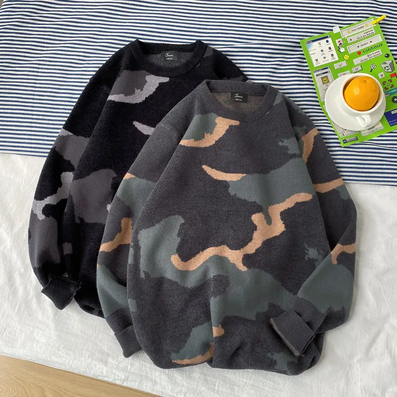 

Winter Camouflage Sweater Men's Warm Fashion Casual Knit Pullover Men Streetwear Wild Loose Knitting Sweaters Mens Clothes