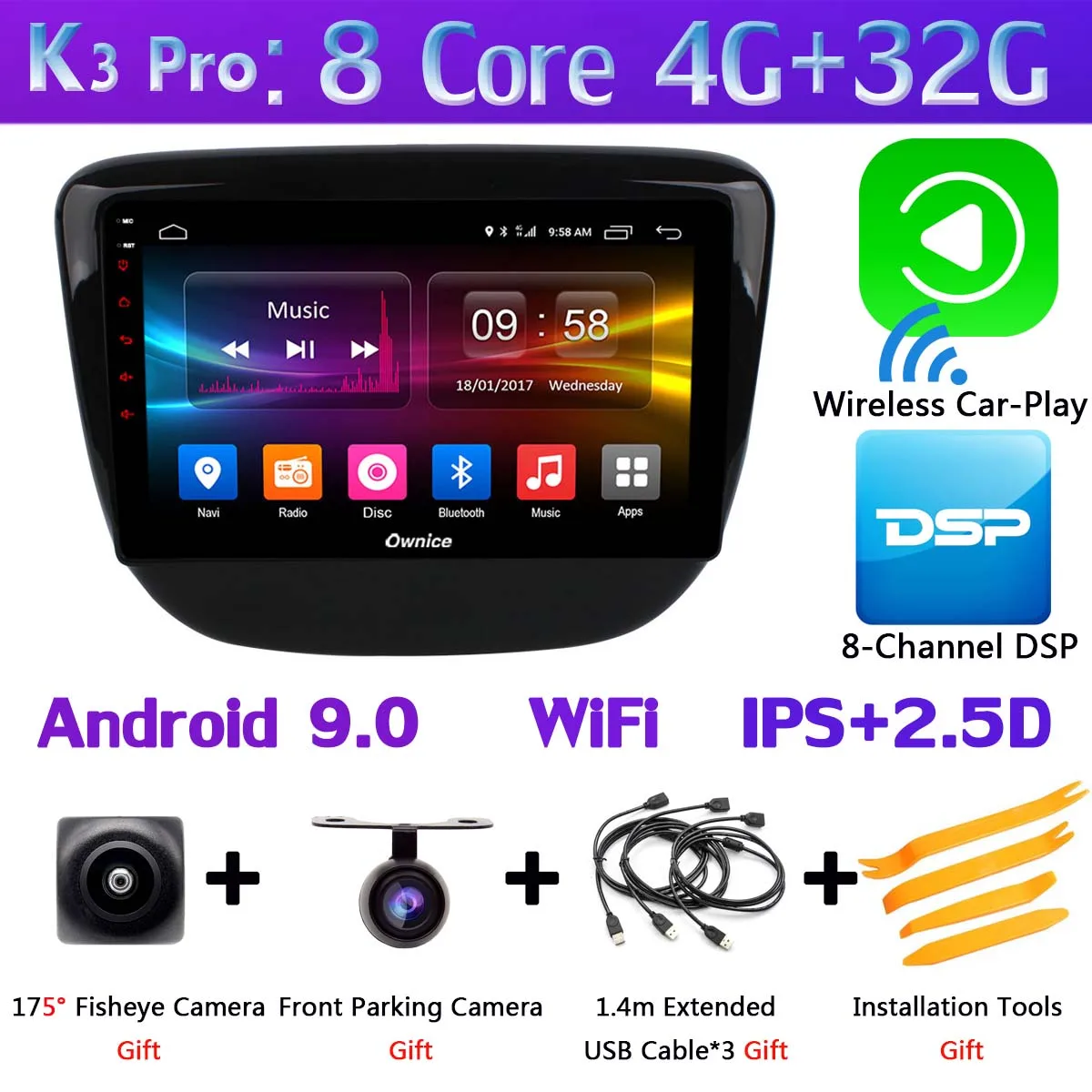 K3 Pro CarPlay Панорамная камера 360 ° 4G SIM WiFi Android 9,0 4+ 64G DSP CarPlay Автомобильный gps радио плеер для Chevrolet кавалер - Цвет: K3 Pro CarPlay
