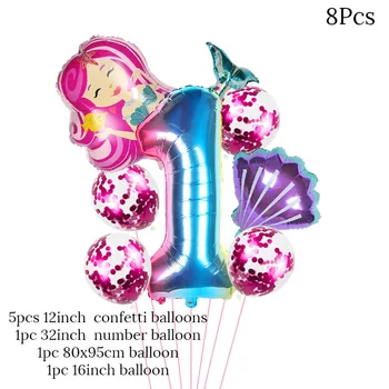 

8p mermaid party accessory digital balloon 32inch number gradient number ballons helium air baloons girls birthday globos decor