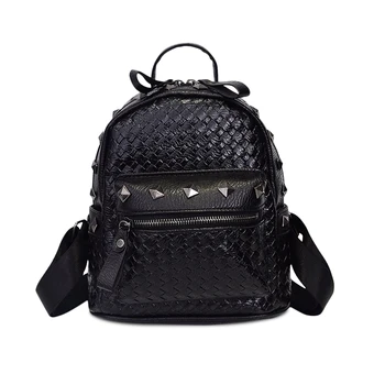 

Osmond Leather Backpacks Women Knitting Weave Rivet Shoulder School Bags For Teenage Girls Mini Cute Rucksack Mochila 2020