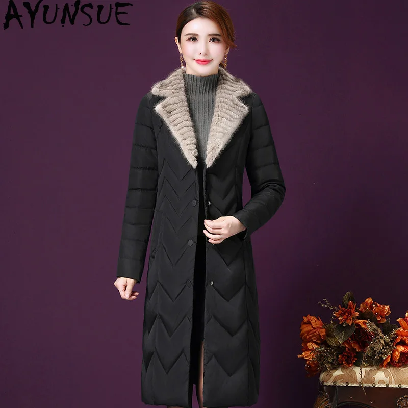 

AYUNSUE Long Women's Down Jacket Light Duck Down Coat Winter Real Mink Fur Collar Autumn Puffer Jacket 2020 X7701 KJ3482