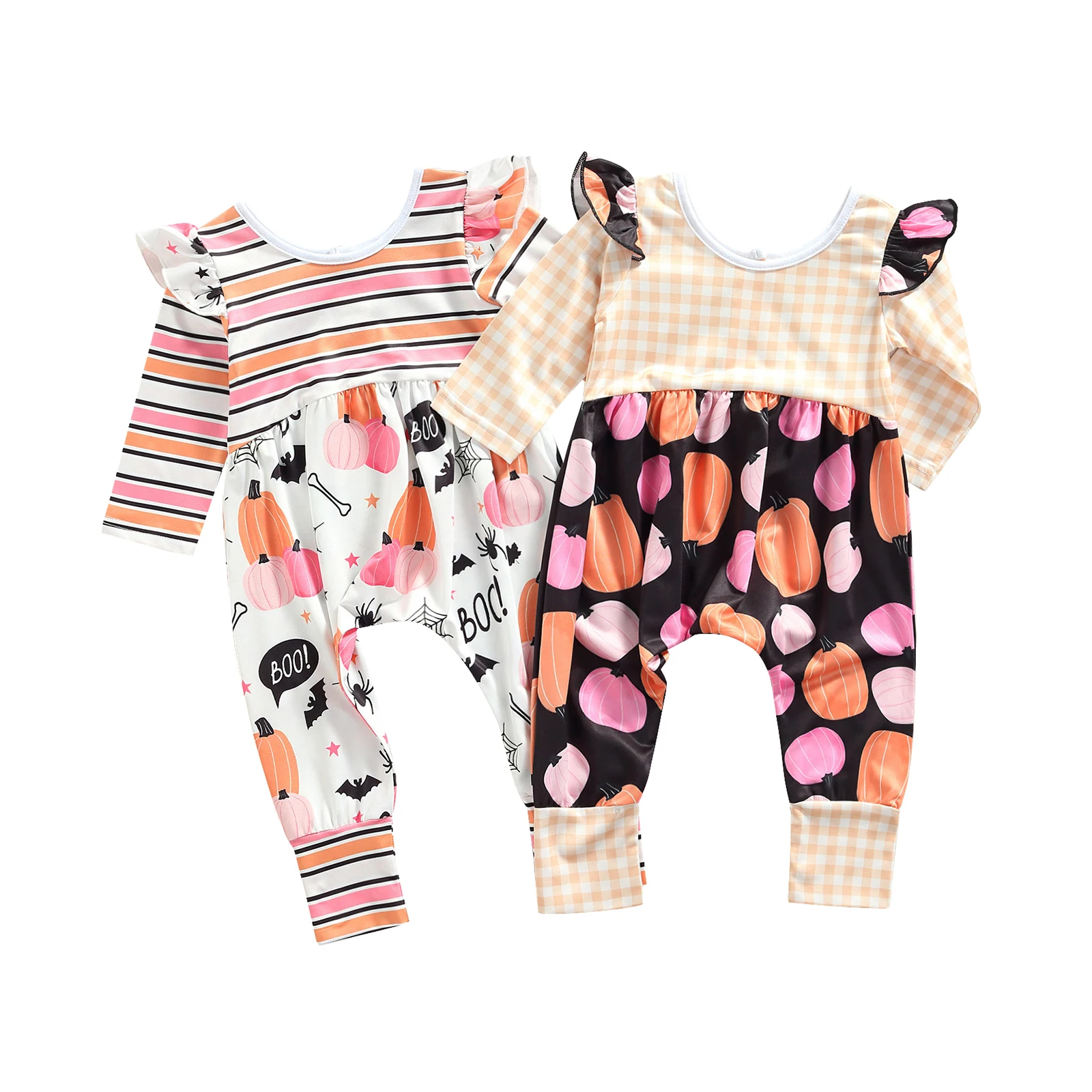 2021 0 3Y Kids Baby Girl Halloween Romper Ruffle Long Sleeve Striped