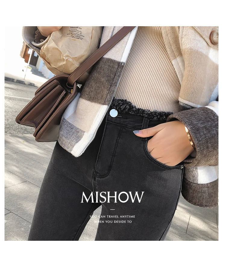 Mishow Обтягивающие модные зауженные джинсы скинни с высокой талией Повседневный стиль Новая коллекция осень- зима 2019 материал спандекс