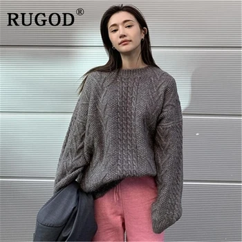 

RUGOD Fashion ins sweater women Korean chic round collar twisted oversized pullovers female 2019 winter warm solid women clothes