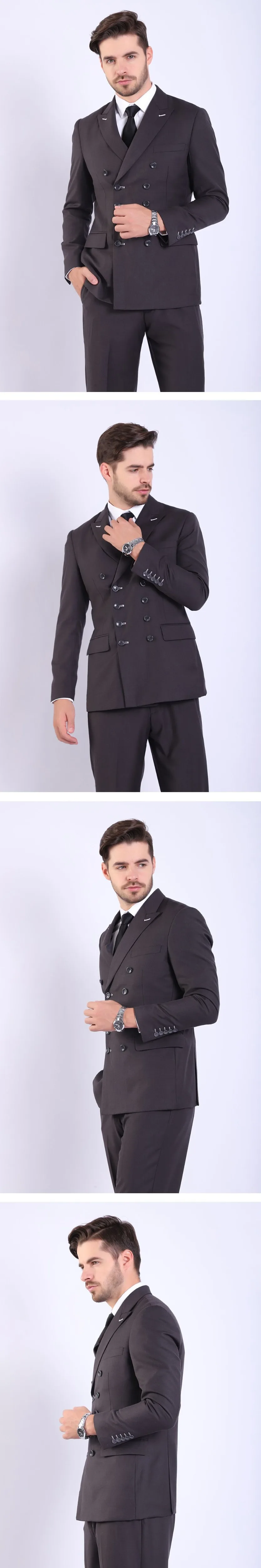 Серый двубортный Свадебный Мужской костюм trajes para terno masculino, мужские костюмы, комплекты из 2 предметов, мужской костюм Homme Mariage Slim Fit