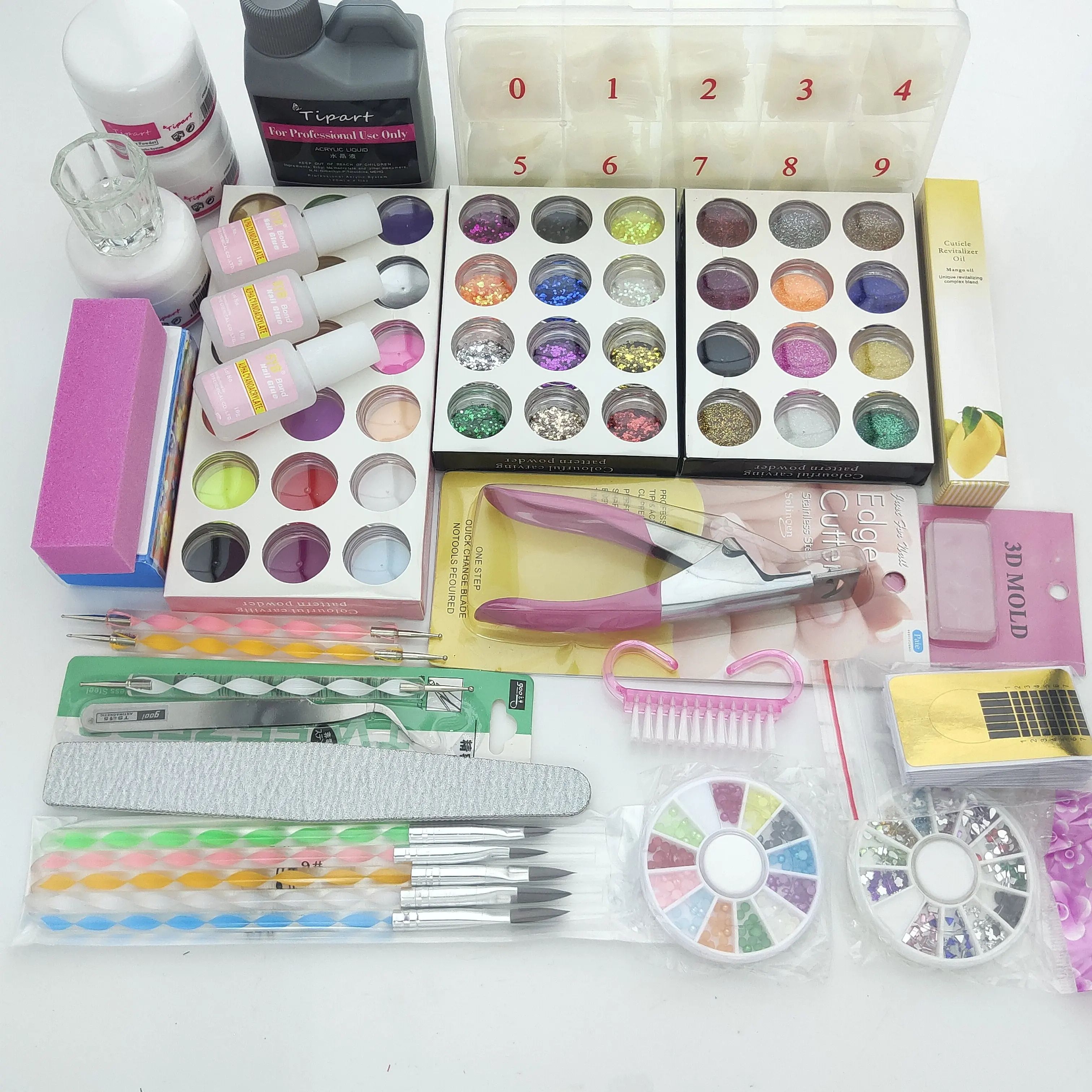

TIPART 500PCS TIPS Professional 42 Acrylic Liquid Powder Glitter Clipper Primer File Nail Art Tips Tool Brush Tools Set Kit