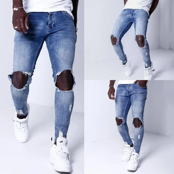 

Holes Designer Men Jeans Pants Skinny Elastic Washed Mens Pencil Pants Hiphop Street Style Teenager Trousers