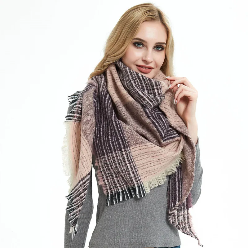 

Popular Winter Scarf Women Cashmere Scarf Female Warm Plaid Pashmina Triangle Scarf Blanket Wraps Scarves And Shawls