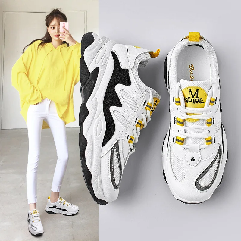

2019 Four Seasons New Style Korean-style Fashion Dad Shoes Women's INS Fashion Street Snap Versatile Thick Bottomed Breathable M