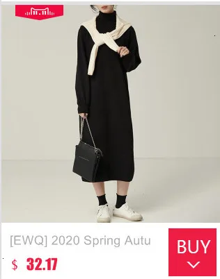 [EWQ] осень зима узор с капюшоном воротник с длинным рукавом однотонный лоскутный пуловер винтажный свитер платье для женщин AK19003