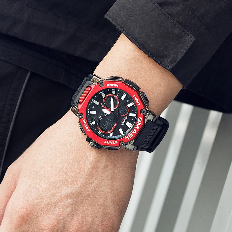 SMAEL Orologio da uomo, sportivo, impermeabile, militare, multifunzione, LED, sveglia, cronometro, orologio da uomo (8092 nero blu), SMA8092-Nero Blu, Stile di concorso