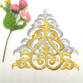 

Iron On Appliques Gold Embroidery Lace Diy Costumes Appliques Apparel Trim Stick Patches 19*17cm