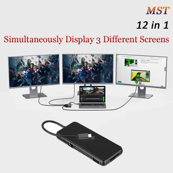 

MST USB Hub Type C Dock Station USB C Dual HDMI VGA RJ45 PD USB 3.0 for Laptop Thunderbolt 3