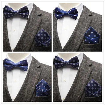 

Luxury Mens Bowtie Handkerchief Set Adjustable Man Vintage Printed Bows Tie butterflies Squares For business Wedding Party