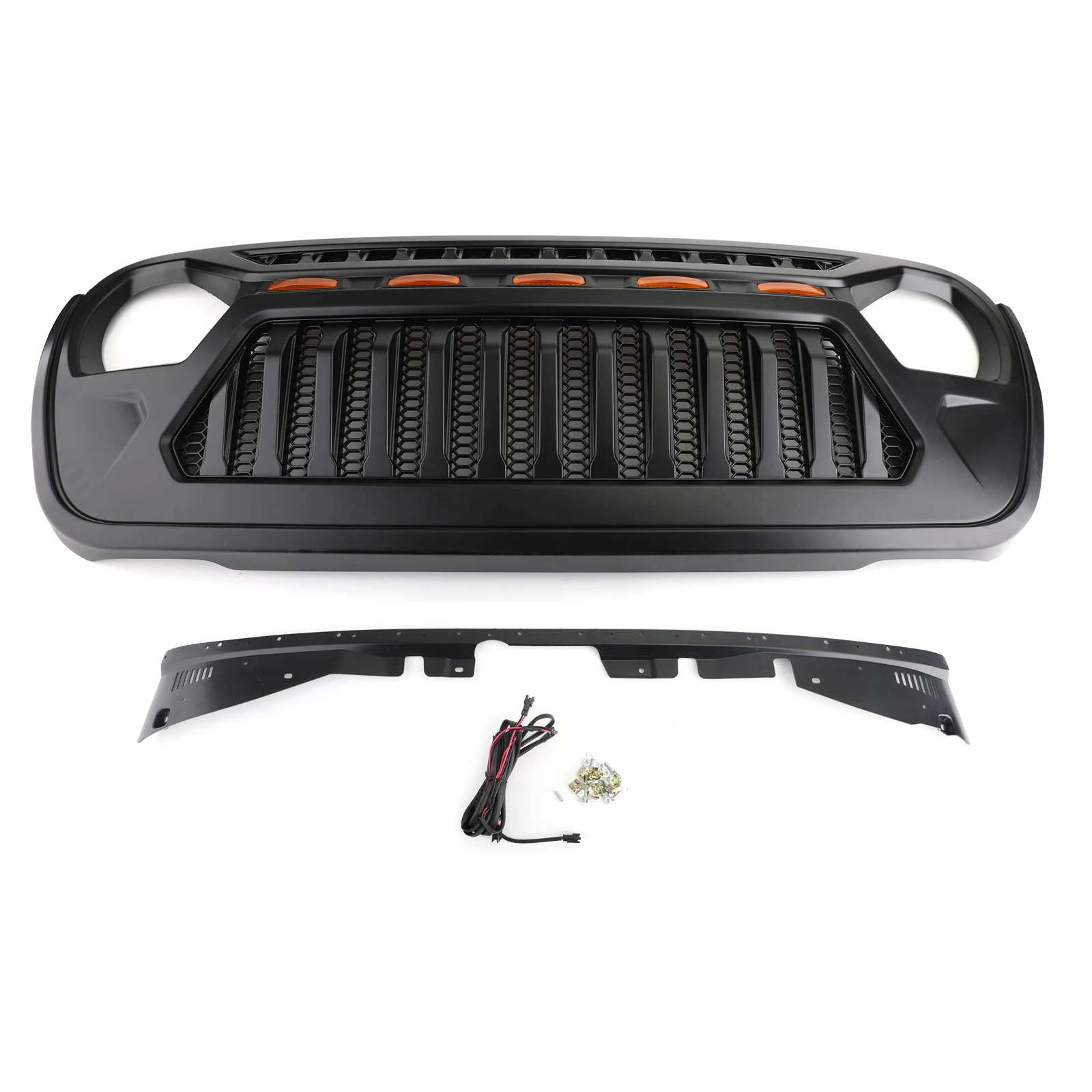 Flash Deal Areyourshop New Front Bumper Grille with 5 Amber Light For Jeep Wrangler JL 2018 2019 Front Upper LED Light Grille Car Parts 10