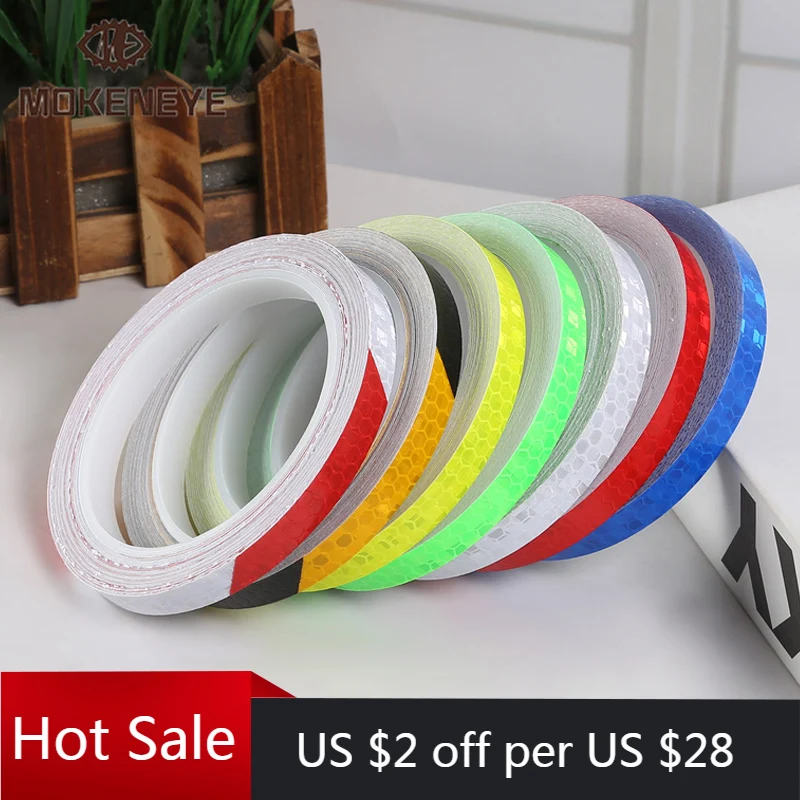 1cmx8m Bike Reflective Stickers Cycling Fluorescent Reflective Tape MTB Bicycle Adhesive