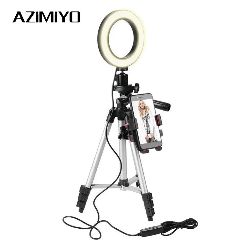 

AZiMiYO Portable Aluminum tripod stand with LED Beauty Ring Light Photography Dimmable Fill-in Light Lamp+Tripod Phone Selfie