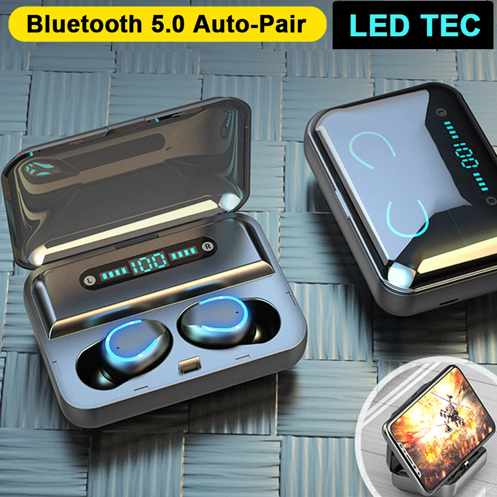 EWA Bluetooth Earphones Mini LED Display Headphones Stero Sound 2000mah Power Bank Wireless Headsets Sport with Microphone
