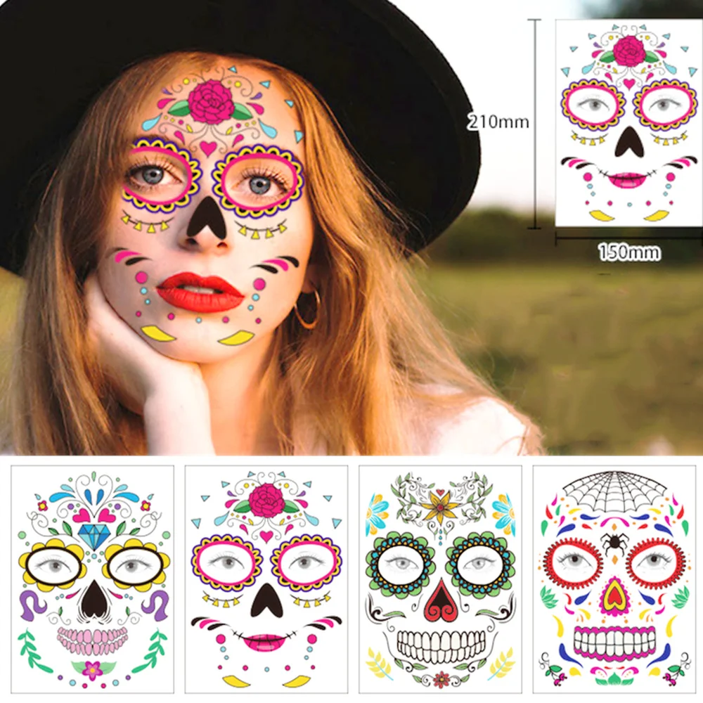 Halloween Party Decoration Halloween Mask Waterproof Temporary Tattoo Sticker Mexican Day of The Sugar Skull Mask Makeup Party,Q Halloween Party Decoration Halloween Mask Waterproof Temporary Tattoo Sticker Mexican Day of The Sugar Skull Mask Makeup Party,Q