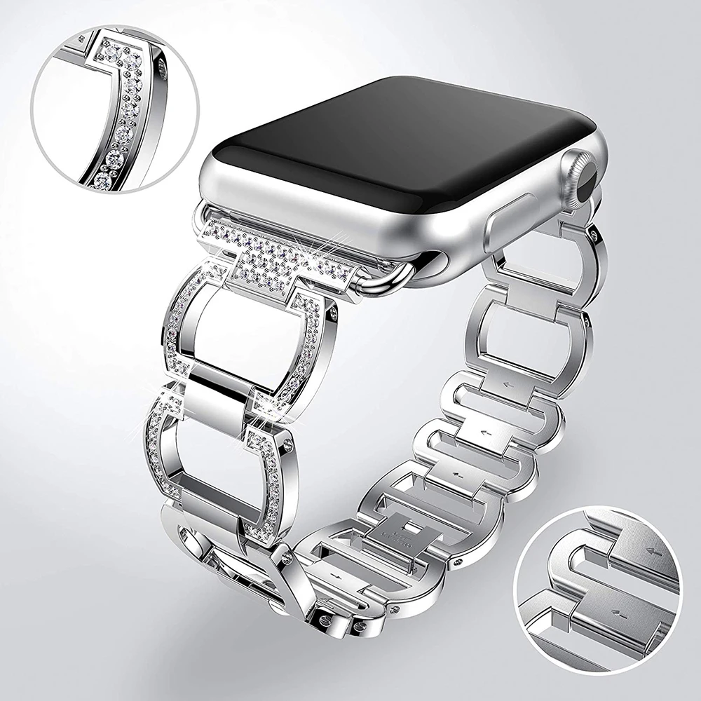 Роскошный Металлический бриллиантовый браслет для Apple Watch 44 мм 42 мм Iwatch 5 4 3 2 1 38 мм 40 мм ремешок из нержавеющей стали ремешок для наручных часов петля