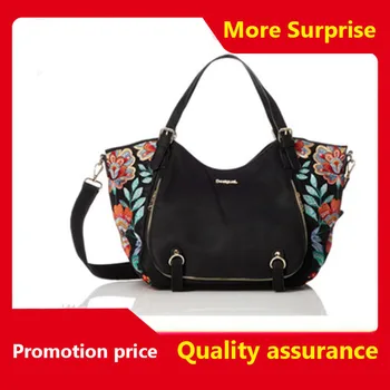 

Spanish Brand Women Handbags Black Tote National Style Flower Embroidery Shoulder Bag Women's Portable Cross-Body Bag Sac A Main