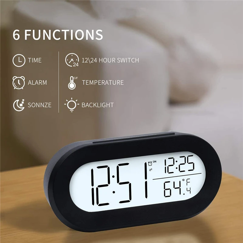 Digital Alarm Clock for Desk or Bedroom Small Alarm Clocks for Kids Soft Backlight Snooze and Temperature Battery Operator Clock