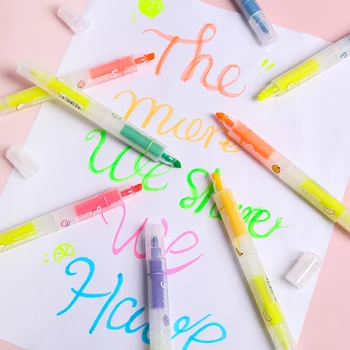 

24 pcs/Lot Fruit highlighter pen Transparent body Dual color marker Liner drawing pens Office accessories School supplies F798