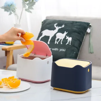 

Desktop Trash Bin Cute Mini Creative Dining Small Number Bedside Table Teapoy Table with Lid Press Garbage Can