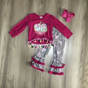 

baby Girl clothes girls Fall clothes girls halloween outfit tie dye pumpkin raglan leopard pants with bow