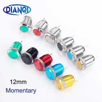 

12mm Metal Push Button Switch Flat Round Ring 3A Self-reset Momentary Waterproof Car Start Horn Eng Speaker Bell Automatic Reset