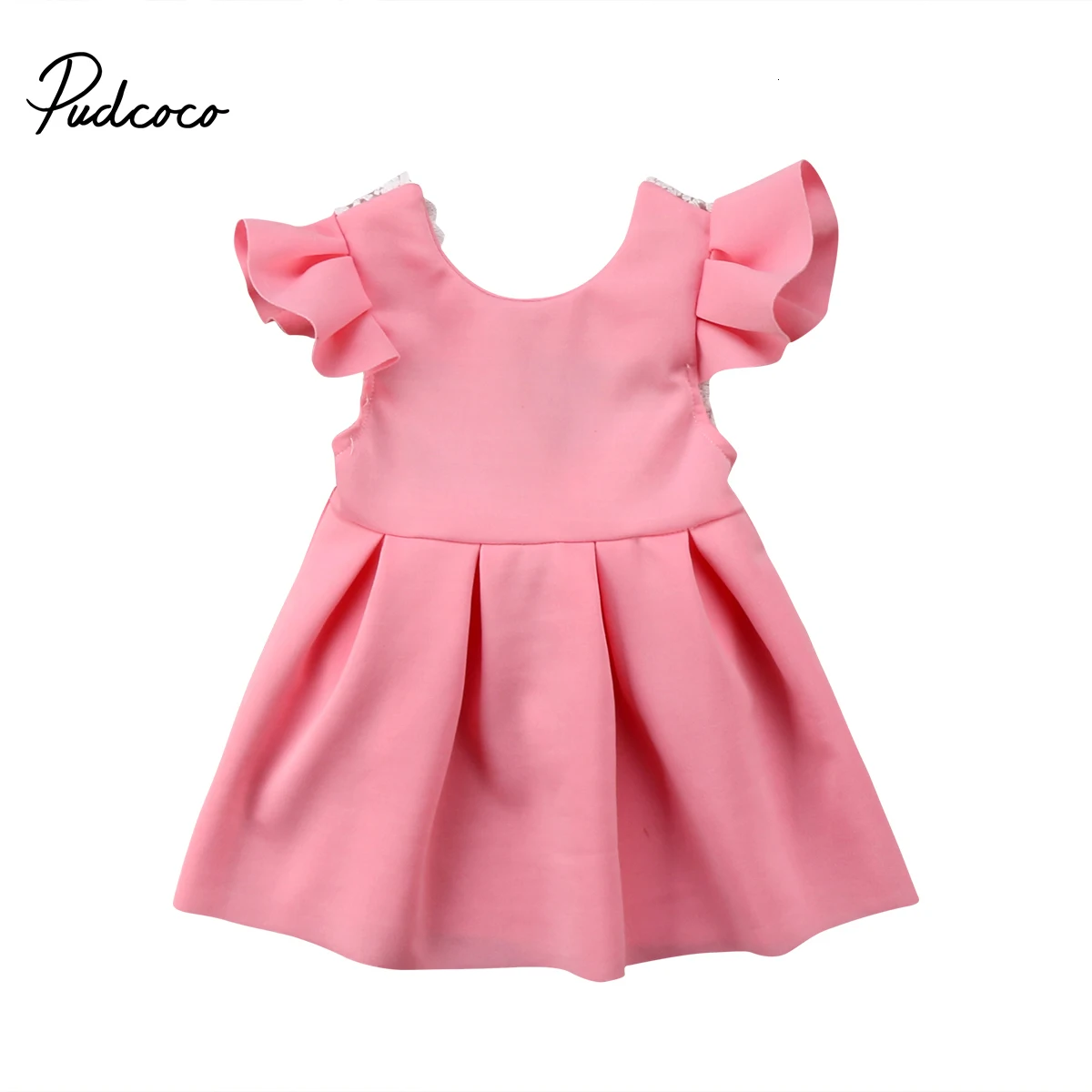 Розовый Pudcoco Lovely Kids Baby Girls Clothes Cotton Fly Sleeve Knee-length Dress 3m-3y Pudcoco Vestidos - Цвет: Розовый