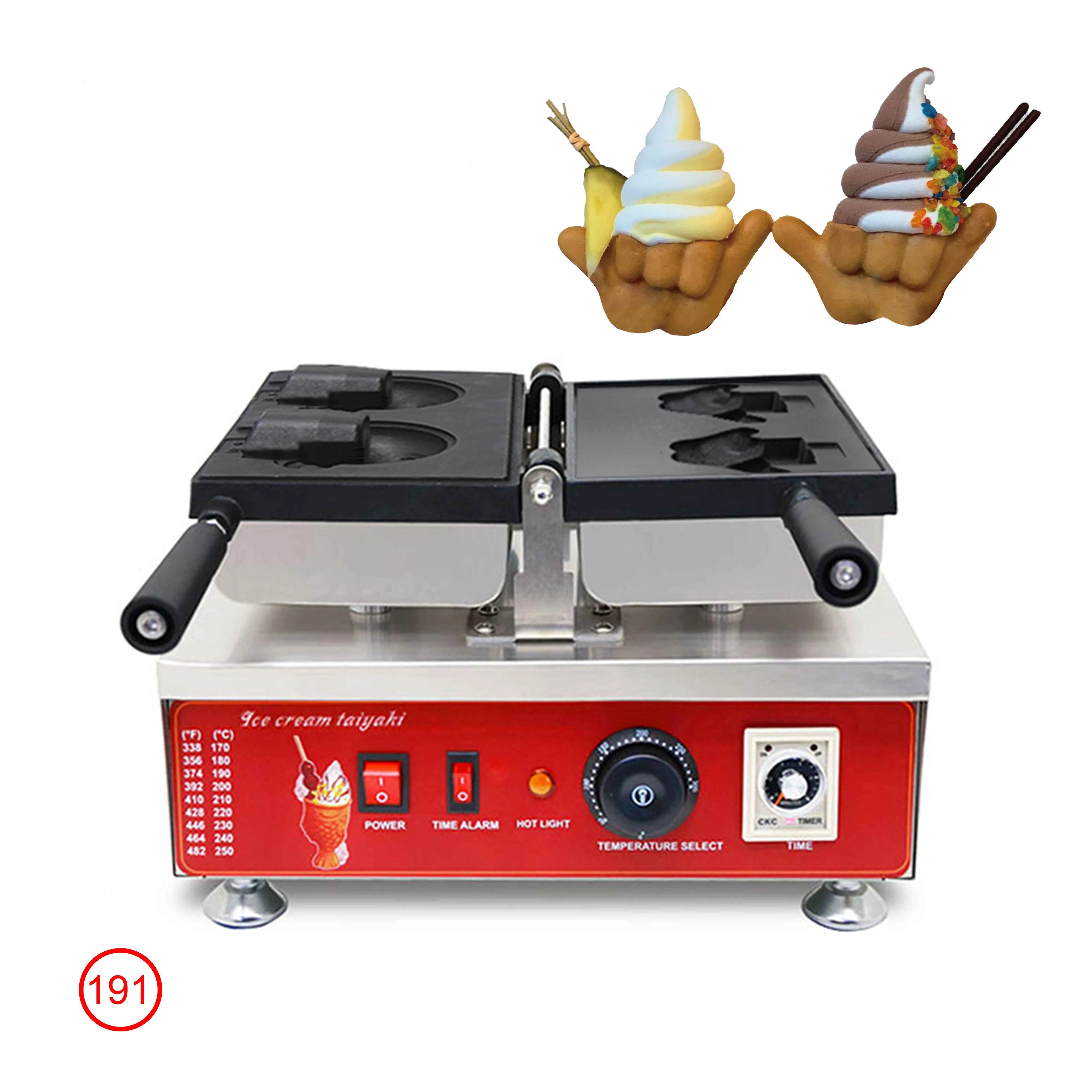 New Design Shaka Boom Shape Ice Cream Taiyaki Machine Waffle Cone Open Mouth Maker Snack Food Baking Equipment With High Quality custom custom logo shawarma packaging box cardboard food grade design kebab paper boxes french fries cone boxes for small busi