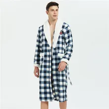 Мужская зимняя клетчатая фланелевая одежда для сна Домашняя одежда короткая ночная рубашка из кораллового флиса Коралловое кимоно из рунной шерсти Домашняя одежда банный Халат