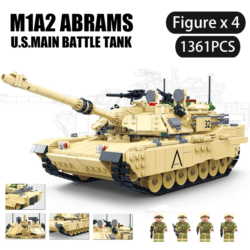 1361 шт 6101 Военный танк M1A2 abrams основной боевой танк строительные блоки сборные развивающие Кирпичи игрушки для детей подарок для детей