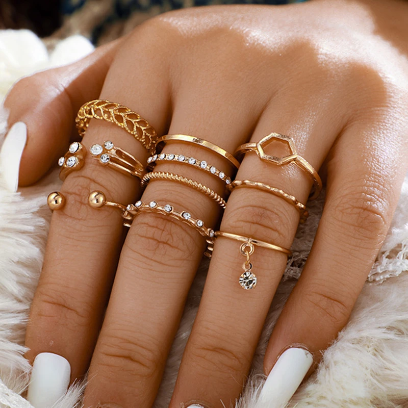Conjunto de anillos Retro para mujer, 8 unids/set, estilo bohemio, dorado, Simple, XIN envío|Anillos| AliExpress