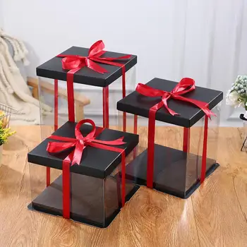

New Design 5 Sizes 8 Patterns Transparent Cake Box Clear Flower Gift Box Transparent Border Paper Base Lid Bakery Package