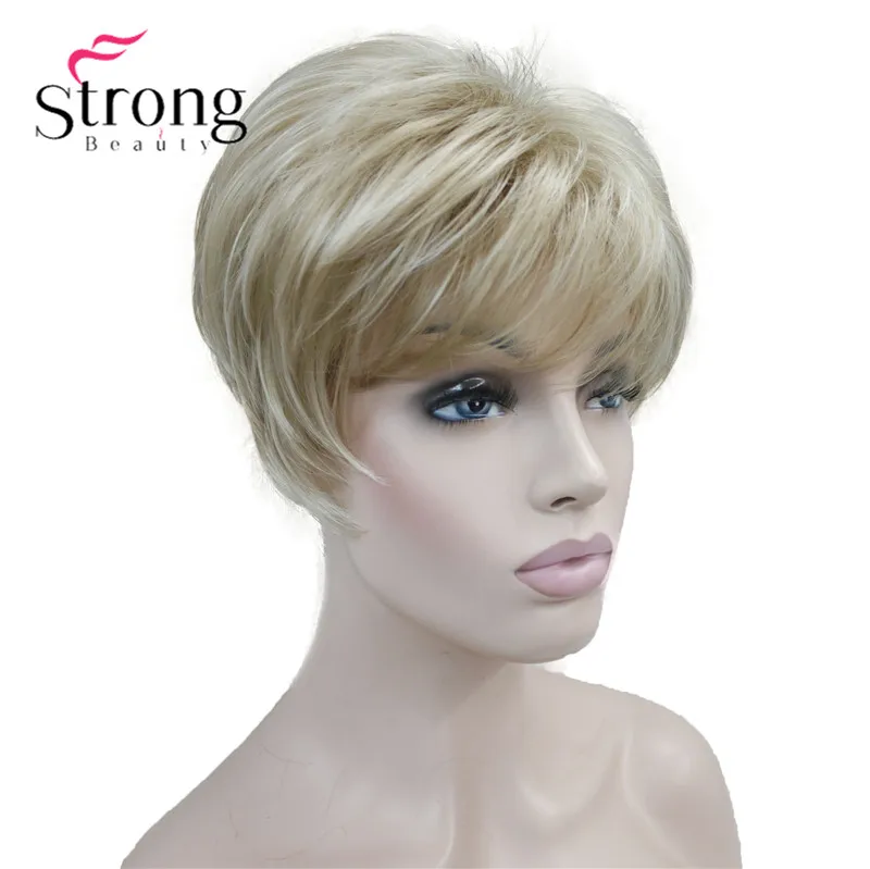 StrongBeauty короткий слоистый блонд лохматый Классический колпачок полный синтетический парик выбор цвета - Цвет: L16-613